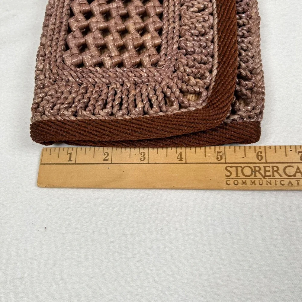 Vintage Purse Clutch Brown Weaved Straw‎ Lined 12